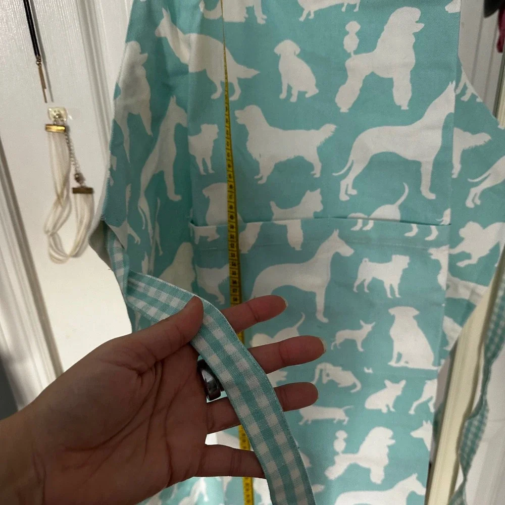 DII Dog Print Kitchen Apron Teal White Adjustable Neck Pocket Baking‎ Cooking